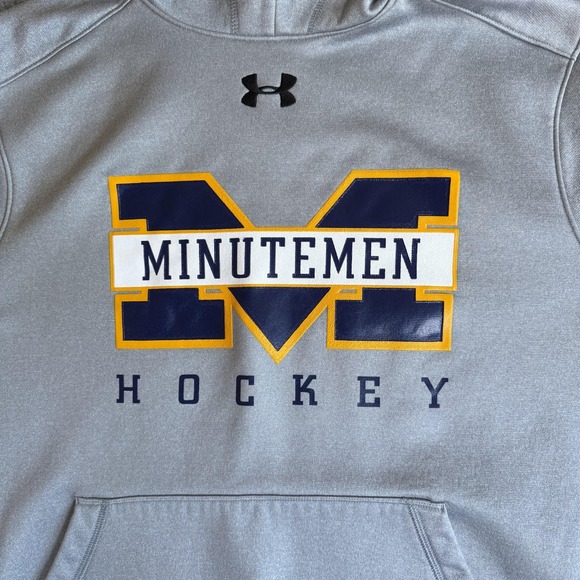 Minutemen Sweatshirt Mens Large Gray Pullover Hoodie Hockey Fleece Lined READ - Picture 2 of 7